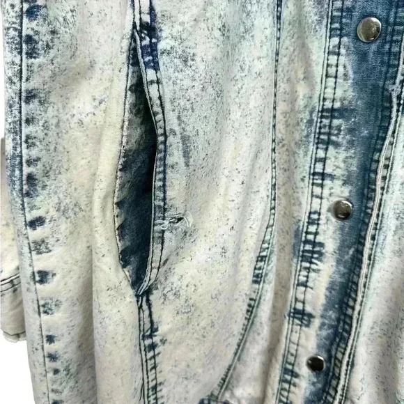 PAN ASIA Vintage Women's 80's Acid Wash Long Denim Jean Jacket With Hood - Picture 9 of 13